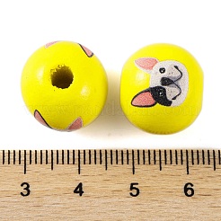 木材ヨーロッパのビーズ  丸犬柄  きいろ  16x15mm  穴：4.5mm&nbsp;WOOD-G021-01C