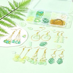DIYダングルイヤリングキット  花のガラスペンダントを含む  真鍮のピアスフック  グリーン&nbsp;DIY-FS0009-02