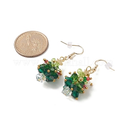 Glass Braided Beaded Christmas Tree Dangle Earrings&nbsp;EJEW-JE05151-01