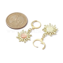 ゴールデン合金の太陽の形をしたダングルフレンチフックピアス、キャットアイ付き  ライトサーモン  40mm  ピン：1mm&nbsp;EJEW-JE05587-01