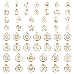 2袋2種類のイニシャル文字 a~z アルファベット エナメルチャーム  フラットラウンドディスク両面チャーム  ホワイト  11~14x6.5~12x2mm  穴：1.5mm  1バッグ/スタイル&nbsp;ENAM-TA0003-68