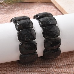 天然ブラックムーンストーンビーズ長方形ビーズストレッチブレスレット  男性女性のための宝石分厚いタイル弾性ブレスレット  内径：2-1/4インチ（5.8cm）&nbsp;BJEW-Q012-01A