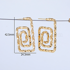 螺旋長方形の真鍮スタッドピアス  ゴールドカラー  42.5x24.3mm&nbsp;JB0708