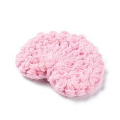ハート手作りかぎ針編み綿飾りアクセサリー  diyの裁縫工芸品の装飾用  ピンク  29~34x35~38x3~3.5mm&nbsp;AJEW-WH0326-52D
