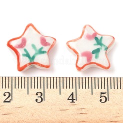 花をテーマにした手作りの磁器ビーズ  手描きの陶器ビーズ  スター  15.5~16x15.5~17x5.5~6mm  穴：1.8mm&nbsp;LAMP-D303-06D-01