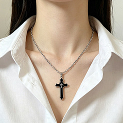 Alloy Acrylic Religion Cross Pendant Necklaces&nbsp;WG5E0A0-01