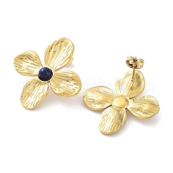 天然ラピスラズリの花のスタッドピアス  本物の18Kゴールドメッキ304ステンレススチールイヤリング  32.5x30mm&nbsp;EJEW-L267-001G-10