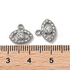 304ステンレススチールチャーム  ラインストーン付き  目  ステンレス鋼色  10x11.5x3.5mm  穴：1.5mm&nbsp;STAS-L022-385P