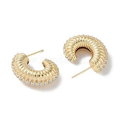 女性用スパイラルリング真鍮スタッドピアス  18KGP本金メッキ  25x8mm&nbsp;EJEW-H006-05G