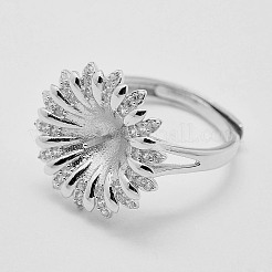 Adjustable 925 Sterling Silver Design Ring Mounts Fittings with Pearl Seat&nbsp;STER-K038-042P