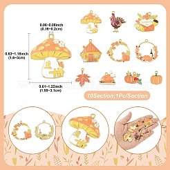 感謝祭テーマの合金エナメルペンダント10個、10スタイル  ライトゴールド  鉛フリー＆カドミウムフリー  橙色  混合図形  16~30x15.5~31x1~4mm  穴：1.6~2mm  1個/スタイル&nbsp;ENAM-FS0003-78