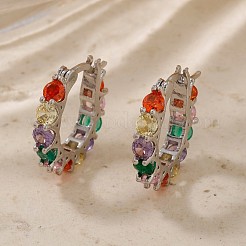 ヴィンテージ カラフル サークル 真鍮 キュービックジルコニア フープ イヤリング  プラチナ  19x3.5mm&nbsp;FK0958