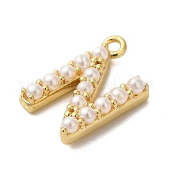 プラスチック模造パールのペンダント  真鍮パーツ  ゴールドカラー  文字N  7~14x13.5~15x3mm  穴：1.3~1.4mm&nbsp;KK-P230-17G-N