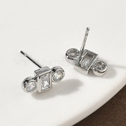 Rectangle with Flat Round Brass Micro Pave Clear Cubic Zirconia Stud Earrings&nbsp;EJEW-G452-12P