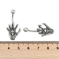 Skull Devil Hand 316 Surgical Stainless Steel Belly Button Rings&nbsp;EJEW-G416-12AS