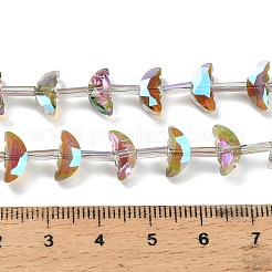 透明なガラスビーズを電気  ムーン  多面カット  半分メッキ  ダークオリーブグリーン  4.5x10x3.5mm  穴：0.9mm  約49~50個/連  20.47~20.71''（52~52.6センチメートル）&nbsp;EGLA-H112-05HR-01