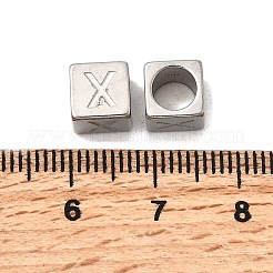 304ステンレススチールヨーロピアンビーズ  大穴ビーズ  文字付きのキューブ  文字x  7x7x7mm  穴：5mm&nbsp;STAS-D382-02X-P