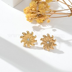 女性用304ステンレススチールラインストーンスタッドピアス  花  ゴールドカラー  11.5x11.5mm&nbsp;STAS-Z117-13G