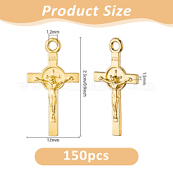 150個の合金ペンダント  十字架クロスチャーム  ゴールドカラー  22.5x12x1.5mm  穴：1.2mm&nbsp;FIND-DC0008-67