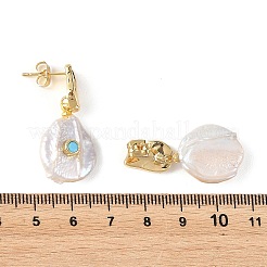 Natural Freshwater Shell & Brass Stud Dangle Earrings&nbsp;EJEW-JE07444