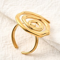 女性用304ステンレススチールカフオープンリング  スパイラル  ゴールドカラー  27x23mm  内径：18mm&nbsp;RJEW-V014-10G