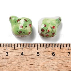手作りの陶器ビーズ  手描きの陶器ビーズ  ゴールド観賞  動物  薄緑  15.5x10x15~15.5mm  穴：2.5mm&nbsp;PORC-L079-05