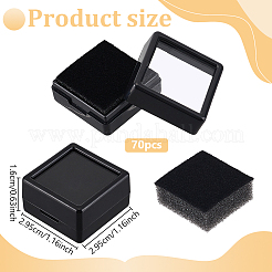 ABSプラスチックジュエリーギフトボックス70個  透明な窓とスポンジ付き  正方形  ブラック  2.95x2.95x1.6cm&nbsp;CON-WH0088-88B-02