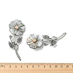 黒リップシェルフラワー合金ブローチ  淡水真珠と  アンティークシルバー  グレー  74.5x29x8mm&nbsp;JEWB-Z019-01D