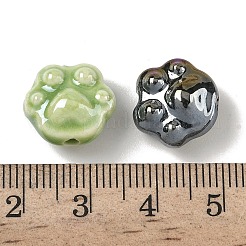 釉薬をかけた磁器ビーズ  光沢のあるセラミックビーズ  猫パッド/猫の足跡  パールカラーの  ミックスカラー  13x14x8.5mm  穴：1.8mm&nbsp;PORC-B005-03