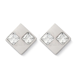 304ステンレススチールマイクロパヴェクリアキュービックジルコニアスタッドピアス  菱形  ステンレス鋼色  13x13mm&nbsp;EJEW-Z089-25P