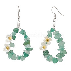 Natural Green AventurineFlower Dangle Earrings&nbsp;EJEW-JE06802-01