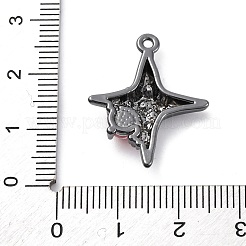ラックメッキ合金ペンダント  赤いラインストーン付き  ガンメタ色  スター  25x20x5mm  穴：1.5mm&nbsp;PALLOY-V002-12B-02