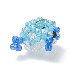 ガラスチャーム  フグ  304ステンレススチールオープン丸カン  ゴールドカラー  多面カット  ブルー  16x23x27mm  穴：5mm&nbsp;PALLOY-MZ01120