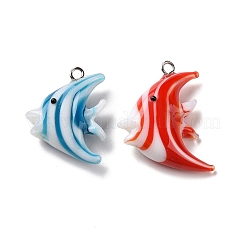 手作りランプワークペンダント  ブラスループとアクリルファインディング付き  魚  ミックスカラー  25x16.5x9mm  穴：1.5mm&nbsp;LAMP-E029-02P