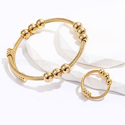 201 Stainless Steel Twisted Cuff Bangle & Finger Ring Sets&nbsp;GX8915-1