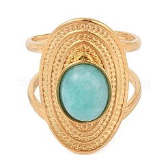 Oval Natural Amazonite Finger Rings&nbsp;RJEW-Z057-14G-04