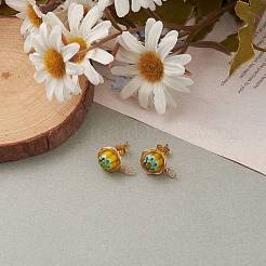 ハンドメイド ミッレフィオーリ ランプワーク イヤリング スタッド セッティングとイヤー ナット  304ステンレス鋼の金具と銅線付き  きいろ  10mm  穴：2.5mm  ピン：0.6mm&nbsp;EJEW-JE04418-02