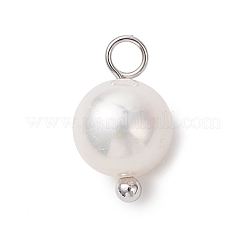 Natural Cultured Freshwater Pearl Round Charms&nbsp;PALLOY-JF04218-01