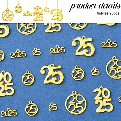 ラックメッキ合金ペンダント  カドミウムフリー＆鉛フリー  ニッケル電気メッキ  数字のチャーム  ゴールドカラー  8.5~28x8.5~24x1.5~2.5mm  穴：1~2mm  28個/セット&nbsp;FIND-FS0003-48