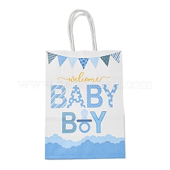男の子のベビーシャワー用、持ち手付きのプリント入り紙製ギフトバッグ  長方形  空色  8x14.8x21cm&nbsp;CARB-F014-01A