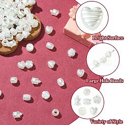 300個 6種類のプラスチック模造真珠ビーズ  大穴ビーズ  混合図形  乳白色  9.5~14mm  穴：4~5mm  50個/スタイル&nbsp;OACR-CJ0002-46