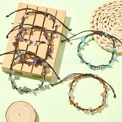 5Pcs 5 Style Natural & Synthetic Mixed Gemstone Chips Braided Bead Bracelets Set&nbsp;BJEW-TA00348