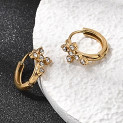 Cross 304 Stainless Steel Rhinestone Hoop Earrings&nbsp;EJEW-P344-05G