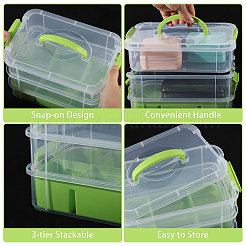 3層プラスチックハンドル付きオーガナイザーボックス  長方形  黄緑  26.7x17.5x18.5cm&nbsp;CON-WH0095-212B