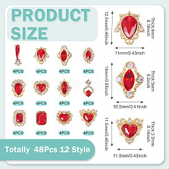 48Pcs 12 Styles Alloy Rhinestone Cabochons&nbsp;MRMJ-TA0001-45B