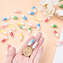 5色の半透明プラスチックペンダント  錠剤カプセルチャーム  プラチナトーンの鉄ループ付き  ミックスカラー  29x10.5mm  穴：2mm  4個/カラー&nbsp;KY-YW0001-81A