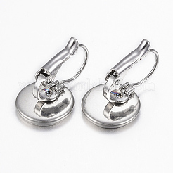 変色しにくい304ステンレススチールフレンチフックピアス金具  フラットラウンド  ステンレス鋼色  19x12mm  ピン：0.8mm  トレイ：10mm&nbsp;X-STAS-H423-03P