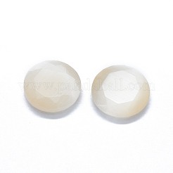 キャッツアイカボション  多面カット  フラットラウンド  ベージュ  9.5x2.5~3.5mm&nbsp;G-G795-08-06
