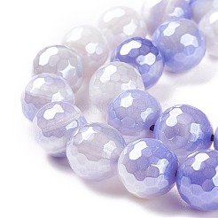 丸い天然の電気メッキされた青い瑪瑙ビーズ  多面カット  ミディアムスレートブルー  10mm  穴：1.2mm  約38個/連  15.35''（39センチメートル）&nbsp;G-P447-A02-01
