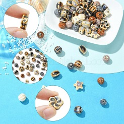 56個 14種類の手作り磁器ビーズ  ファンシーアンティーク施釉磁器  ミックスカラー  8~14x7.5~15x6~11mm  穴：1.5~2.5mm&nbsp;PORC-YW0001-88